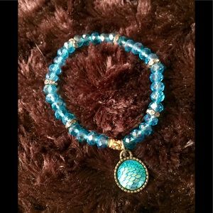 Mermaid Teal Blue crystal stretch bracelet
